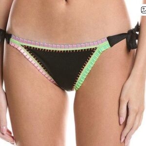 SOLANGE FERRARINI NWT M SATIN Colorful STITCHED Trim Black Bikini Bottom